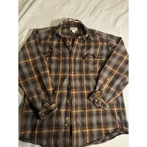 Vintage 90s Carhartt Thrashed Cotton Flannel Shirt USA Long Sleeve Size Large